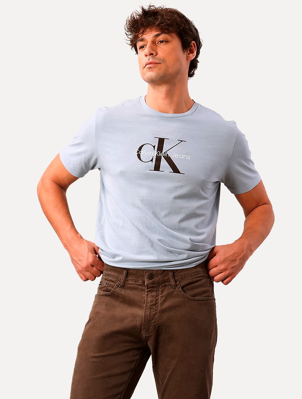 Camiseta Calvin Klein Jeans Masculina New Re Issue Frontal Azul Claro