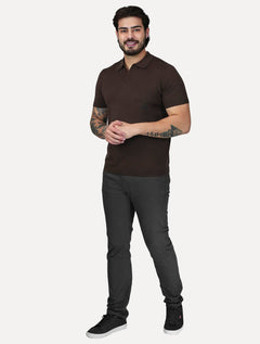 Polo Dixen Masculina Tricot Viscose Texturizada Manga Curta Marrom