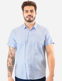 Camisa Original Penguin Masculina Manga Curta Regular Oxford Azul Claro Mescla