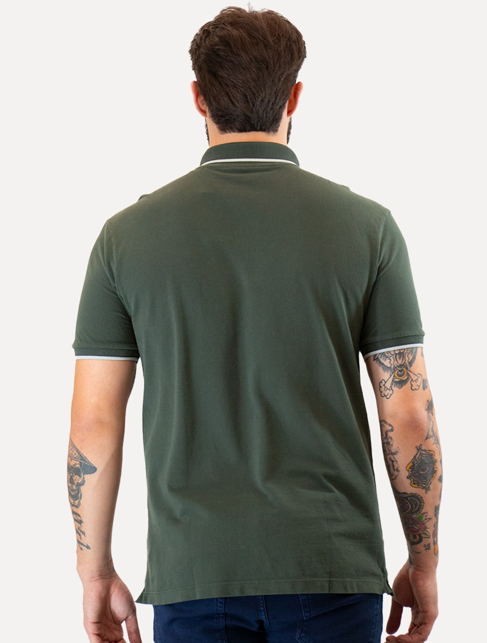 Polo Guess Masculina Piquet Frieze Logo Relief Verde Escuro