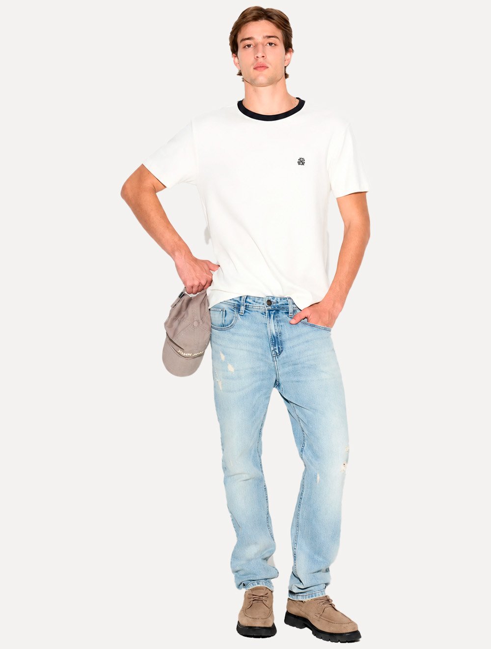 Camiseta John John Masculina Slim Fit Suedine Contrast Off-White
