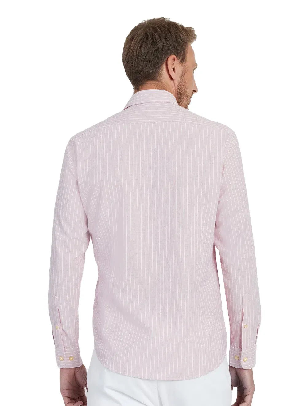 Camisa Aramis Masculina Slim Cambraia Listrada Rosa Claro