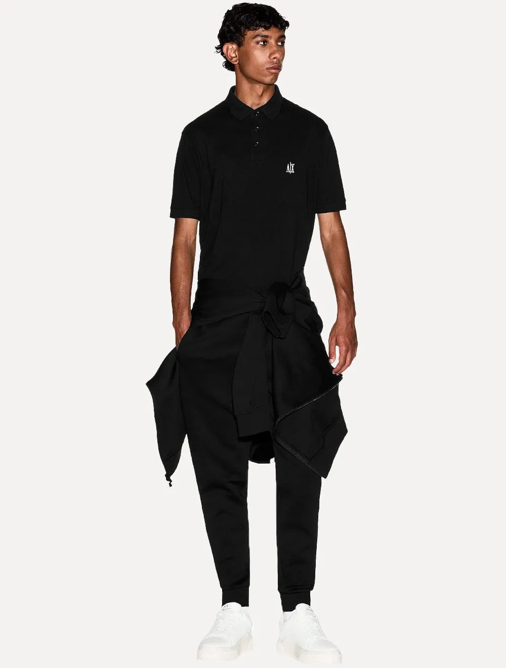 Polo Armani Exchange Masculina Regular Fit Logo Icon AX Preta