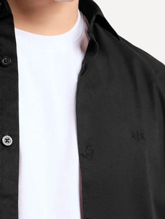 Camisa Armani Exchange Masculina Cotton Slim Fit Mono Logo Preta