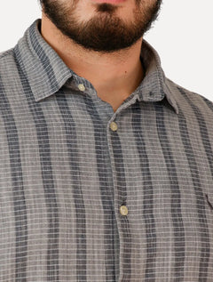 Camisa Reserva Masculina Linho Listras Kame Melange Azul Marinho