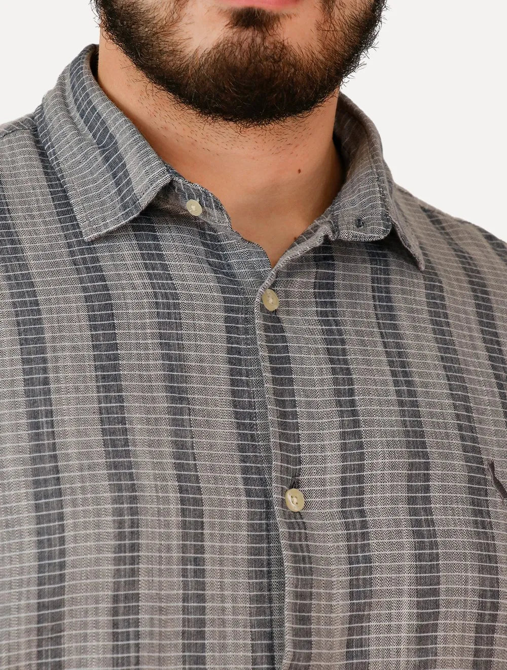Camisa Reserva Masculina Linho Listras Kame Melange Azul Marinho