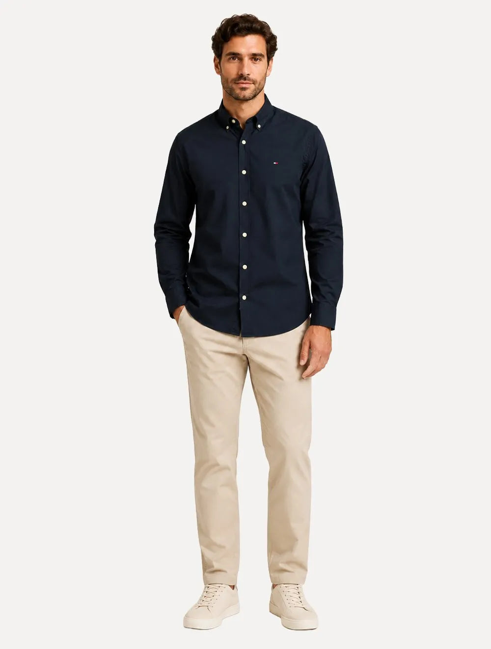 Camisa Tommy Hilfiger Masculina Regular Core Flex Poplin Azul Escuro