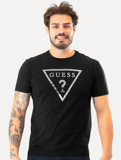 Camiseta Guess Masculina Foil Logo Print Preta