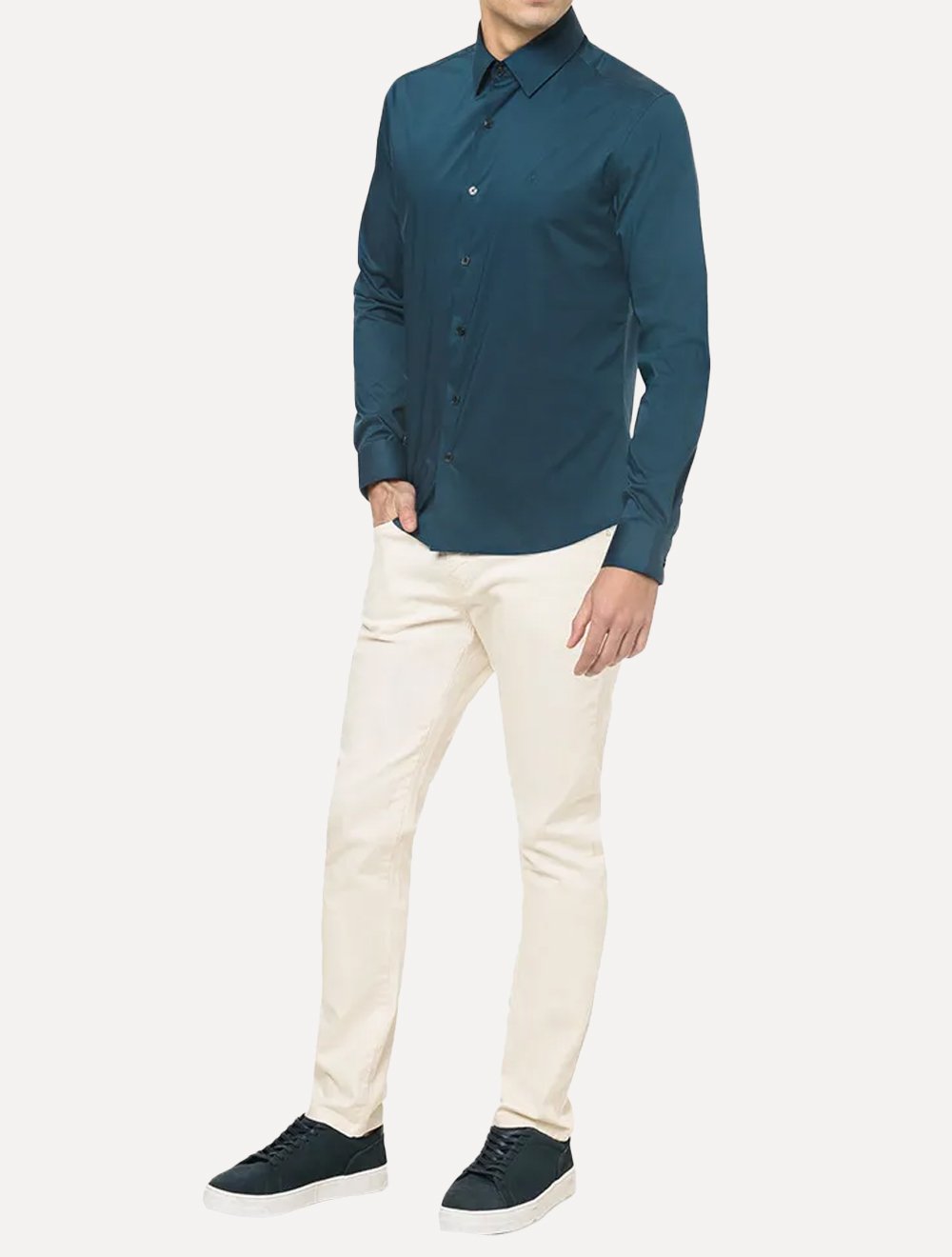 Camisa Calvin Klein Masculina Slim Cannes Essential Azul Marinho