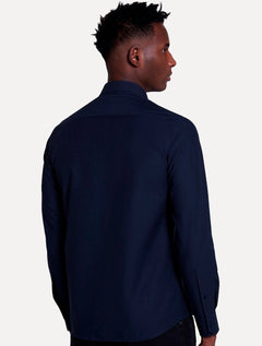 Camisa Dudalina Masculina Slim Tricoline Lisa Stretch Azul Marinho