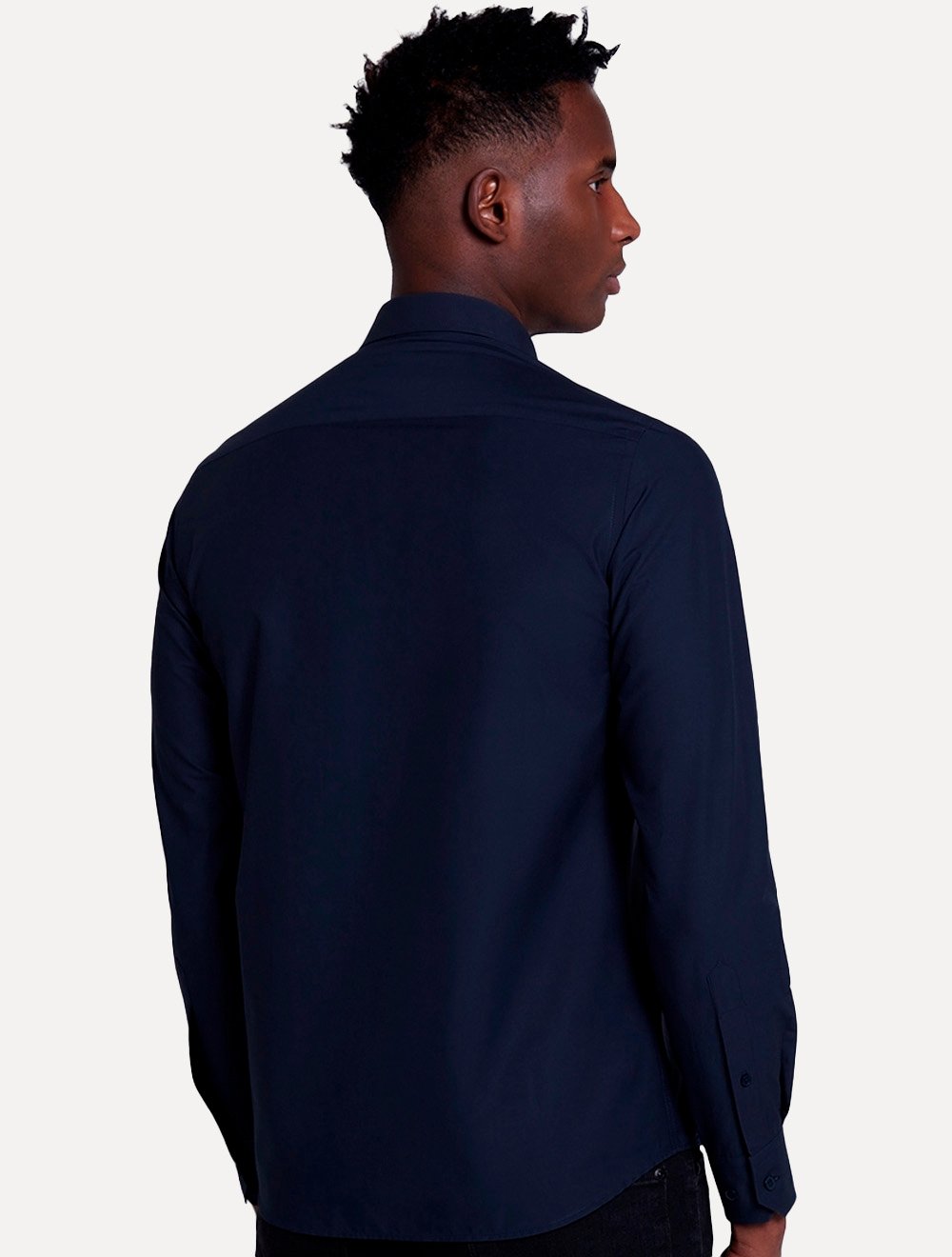 Camisa Dudalina Masculina Slim Tricoline Lisa Stretch Azul Marinho