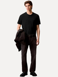 Camiseta Calvin Klein Masculina Suedine Gola Ribana Patch Logo Preta