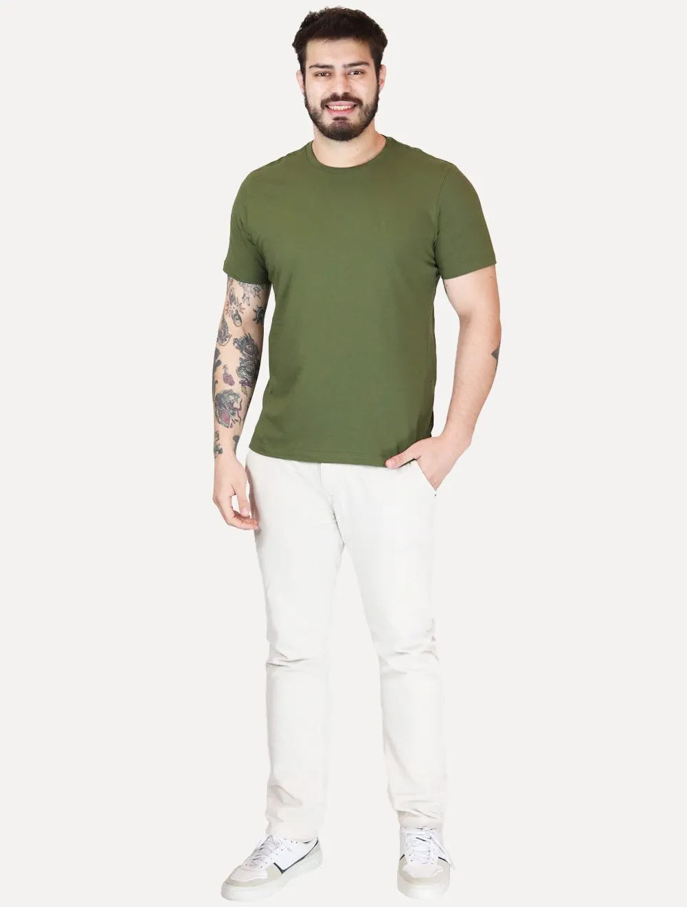 Camiseta Aramis Masculina Basic Lisa Mono Icon Verde Militar
