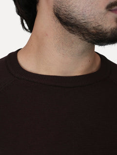 Suéter Dixen Masculina Tricot Manga Longa Raglan Gola Careca Marrom