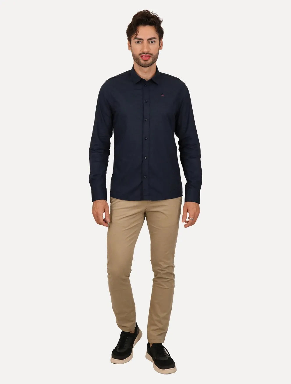 Camisa Tommy Jeans Masculina Slim Original Stretch Azul Marinho
