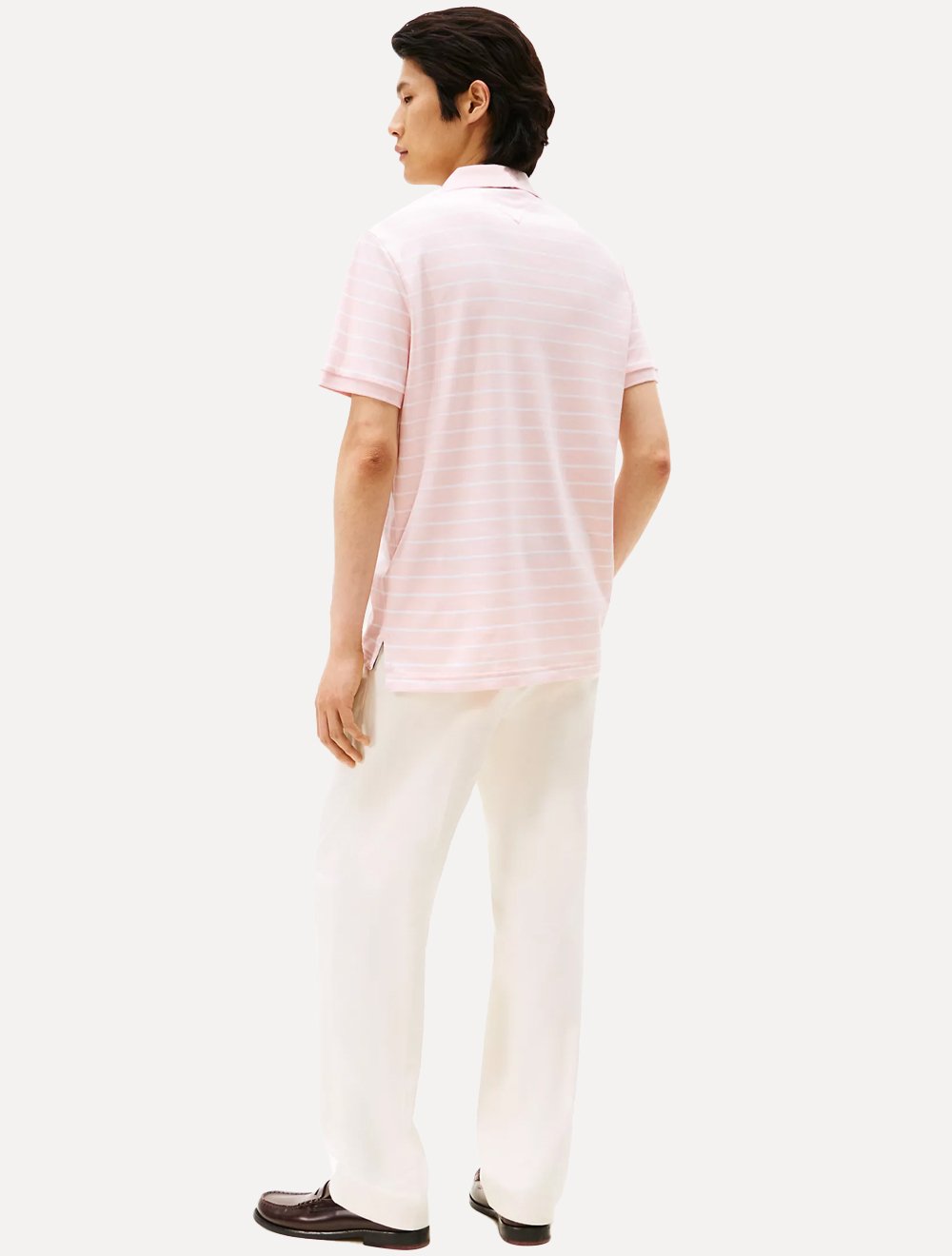 Polo Tommy Hilfiger Masculina Malha Liquid Cotton Striped Rosa Claro