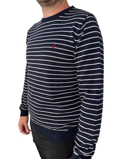Blusa Nautica Masculina Tricot Sweater Cotton White Stripes Azul Marinho