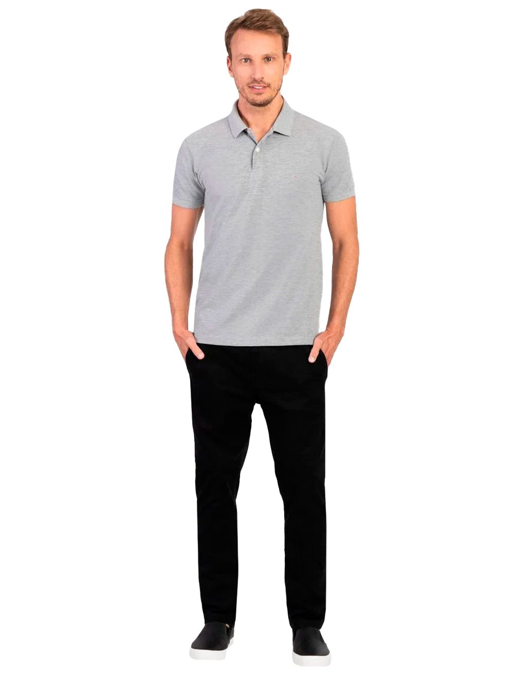 Polo Aramis Masculina Basic Piquet Cinza Mescla