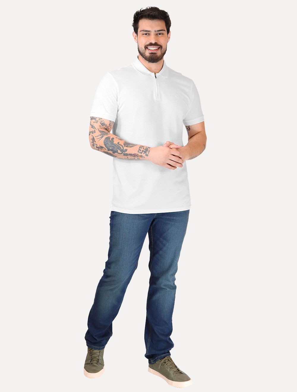 Polo Calvin Klein Masculina Piquet Slim Half Zip Branca