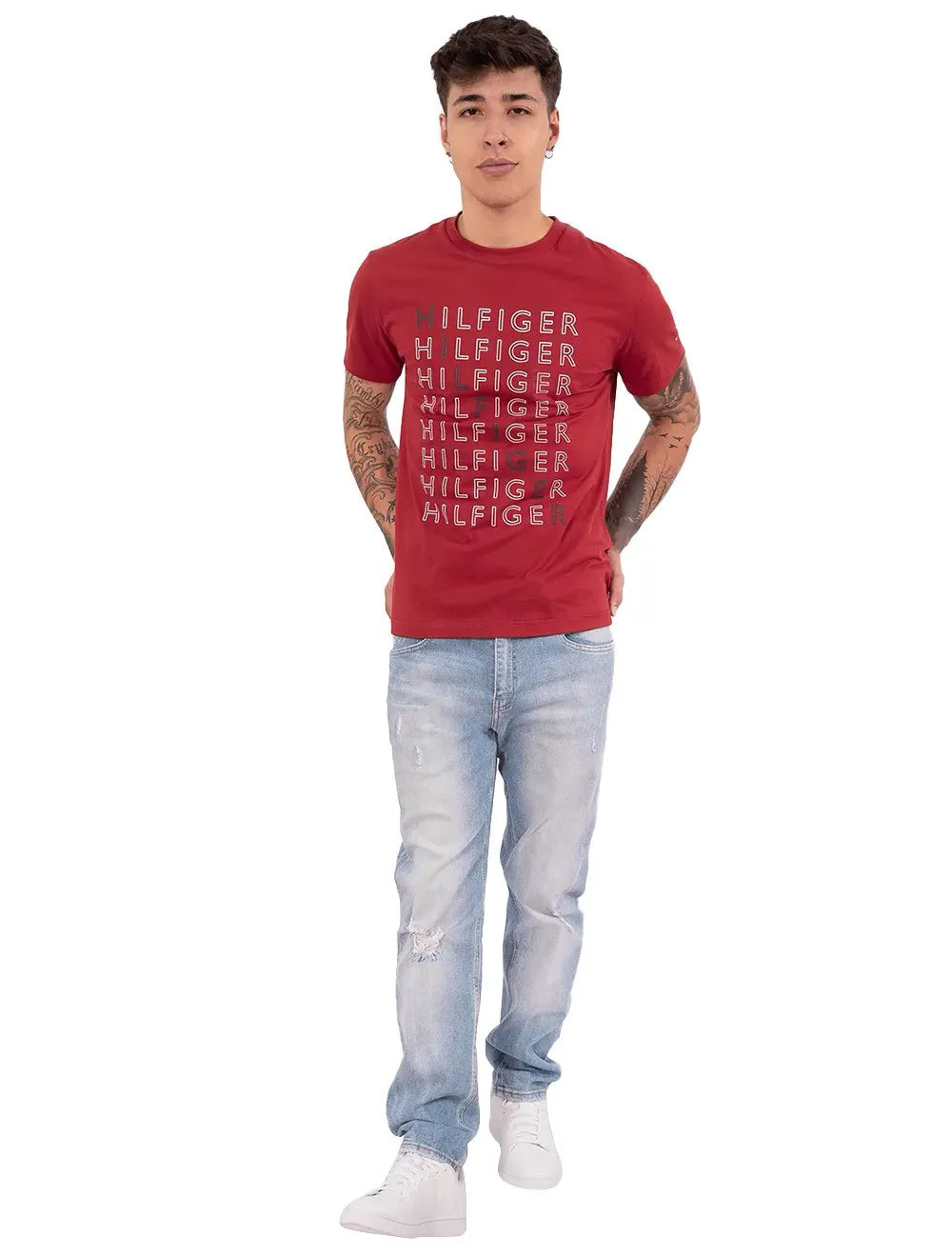 Camiseta Tommy Hilfiger Masculina Logo Repeat Tee Vermelha