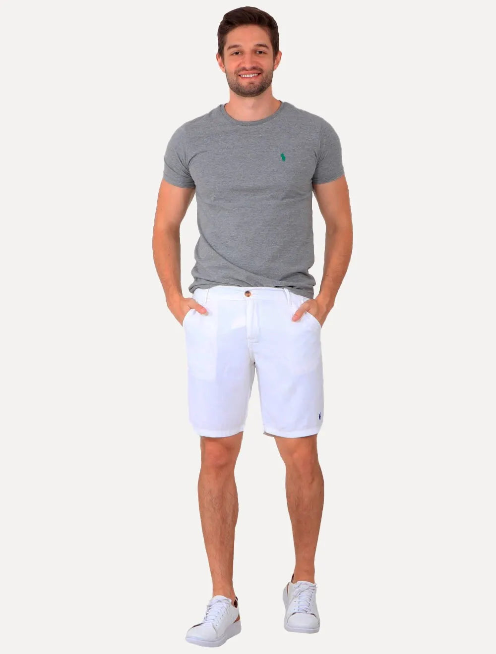 Bermuda Ralph Lauren Masculina Linho Navy Icon Branca