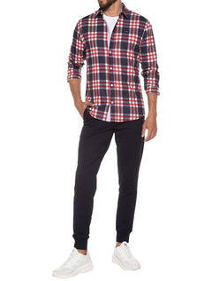 Camisa Tommy Jeans Masculina Regular Essential Poplin Check Vermelho Marinho