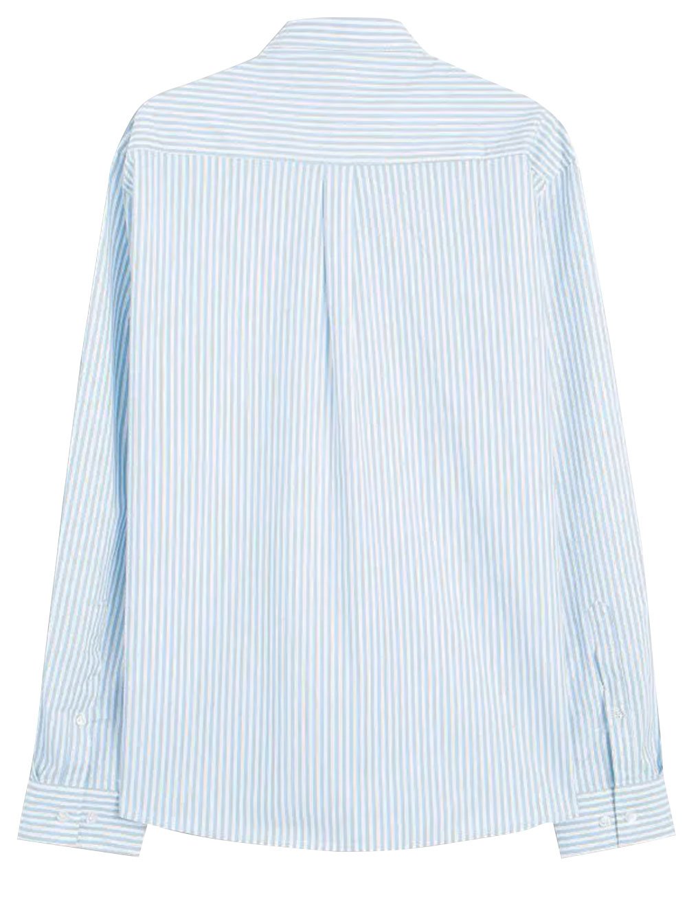 Camisa Ellus Masculina Tricoline LY Slim Midi Stripe Button Down Branco Azul Claro