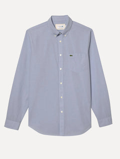 Camisa Lacoste Masculina Cotton Poplin Grid Branco/Azul
