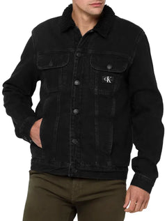 Jaqueta Calvin Klein Jeans Trucker Denim Inner Sherpa Preta