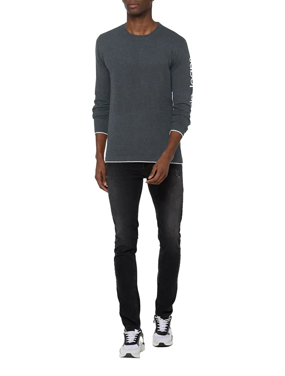 Suéter Calvin Klein Jeans Tricot Arm Logo Chumbo