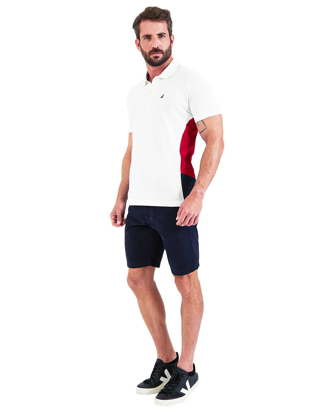 Polo Nautica Masculina Lateral Navy Red Sash Branca