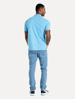 Polo Tommy Jeans Masculina Regular Classic Flag Badge Azul Celeste