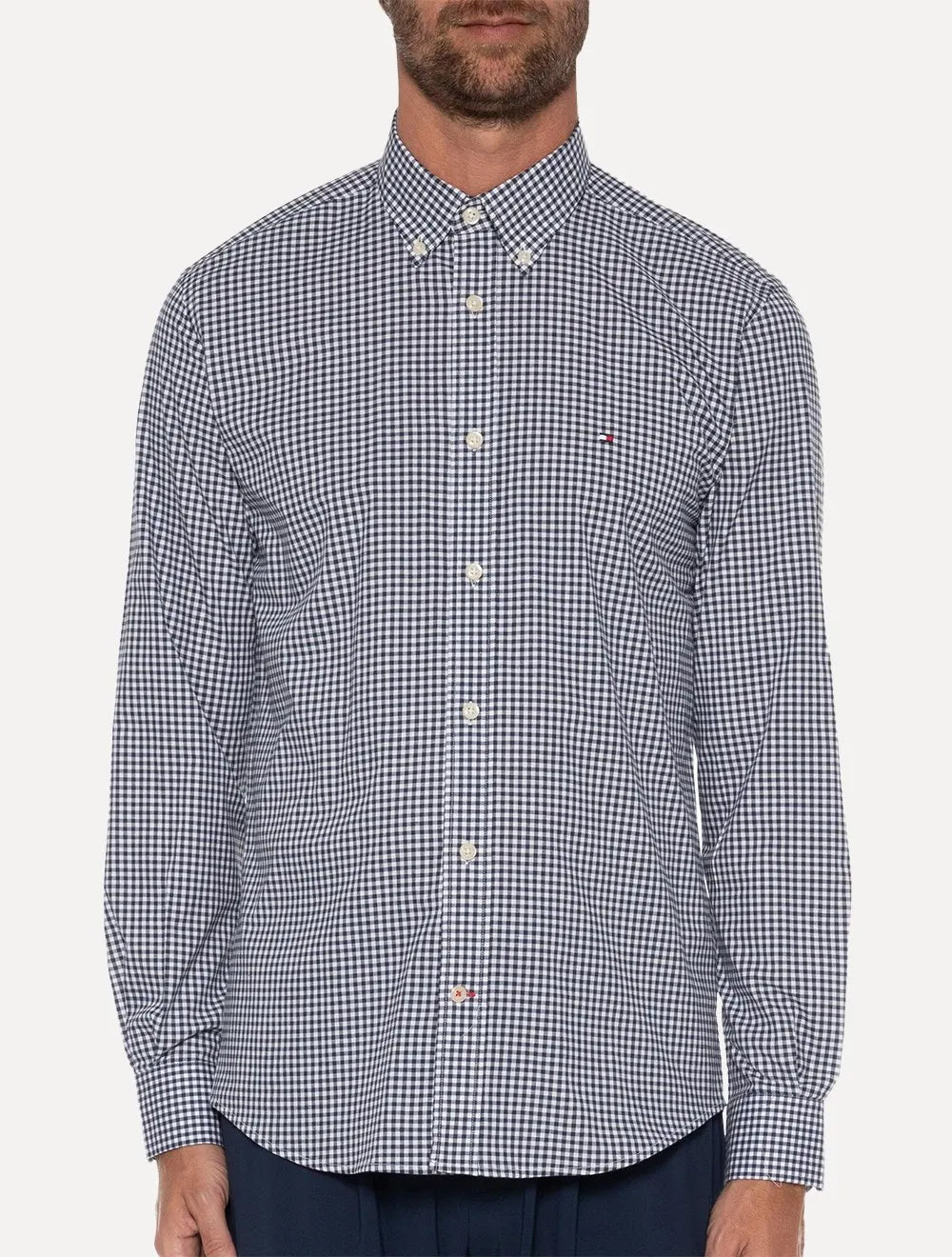 Camisa Tommy Hilfiger Masculina Xadrez Gingham Branca/Marinho