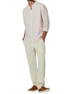 Camisa Dudalina Masculina Comfort Slub Cotton Listrada Rosa / Cáqui