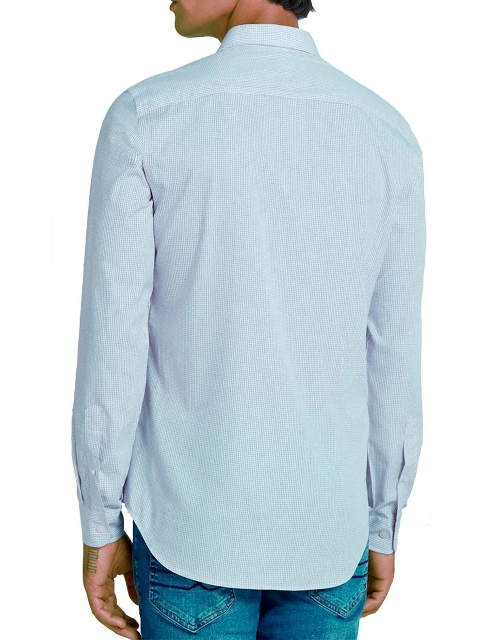 Camisa Dudalina Masculina Slim Superfine Cotton Mini Xadrez Azul/Branca