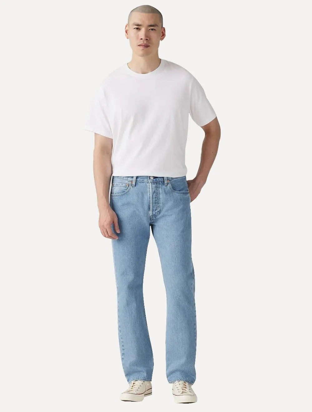 Calça Levis Jeans Masculina 501 Original Crystal Clear Stretch Clara