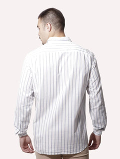 Camisa Dudalina Masculina Comfort Listrada Azul/Branca