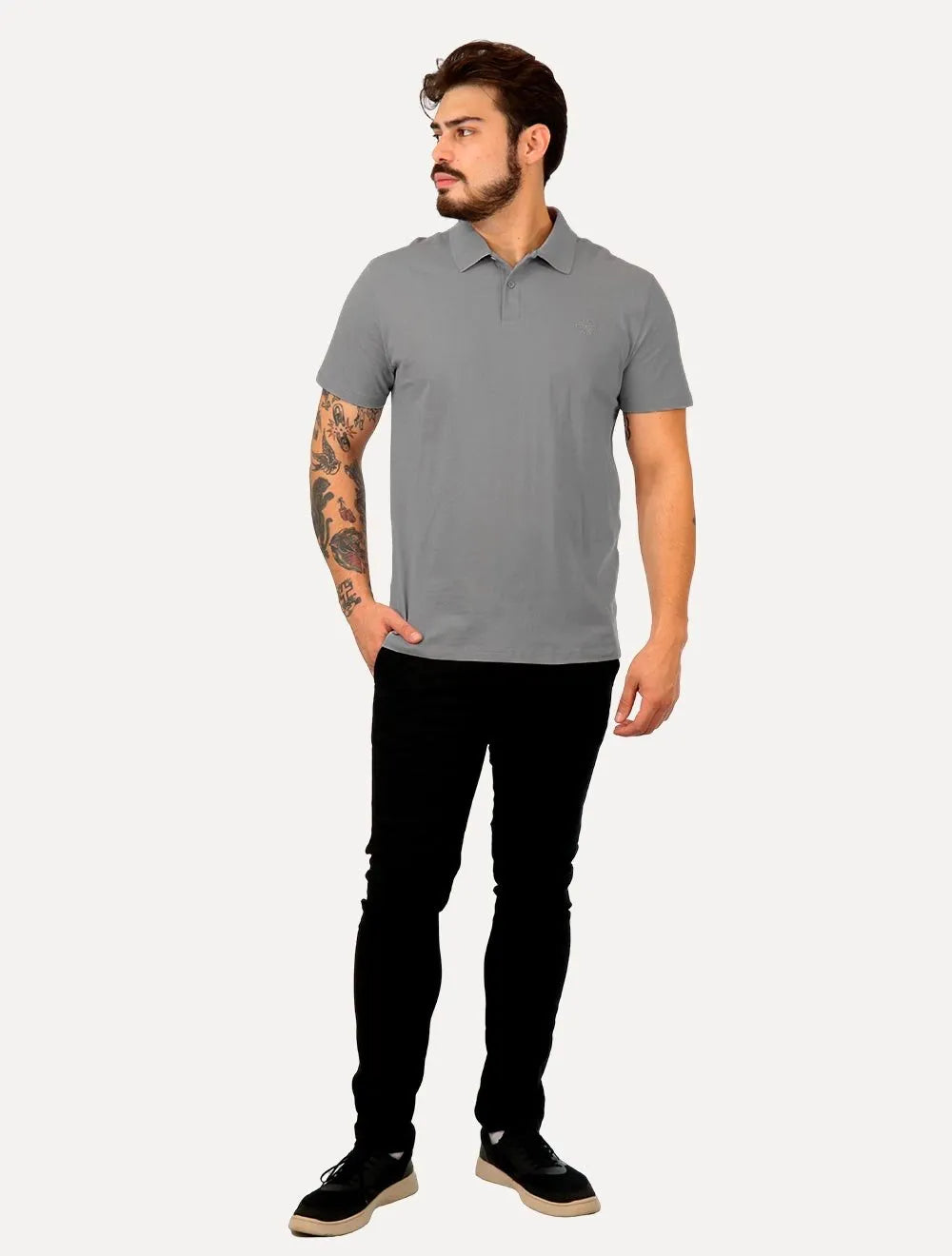 Polo John John Masculina Light Transfer Cinza Médio