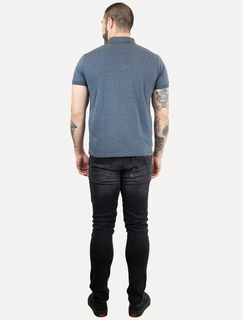 Polo Dixen Masculina Piquet Gola Lisa Azul Marinho Mescla