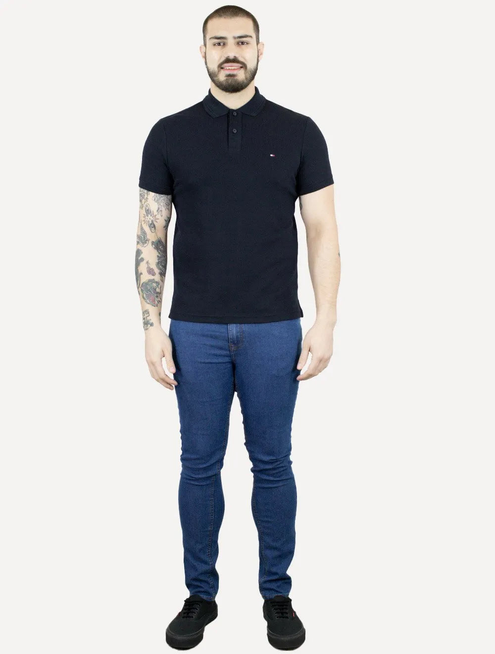 Polo Tommy Hilfiger Masculina Mercerised Jacquard Azul Marinho