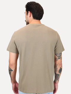 Camiseta Calvin Klein Masculina Piquet Rubber Patch Mono Logo Cáqui Médio