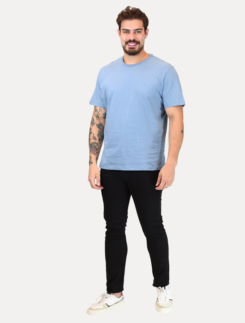 Camiseta Aramis Masculina Basic Lisa Mono Icon Azul Médio