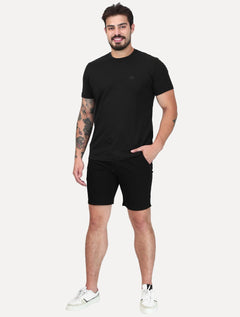 Bermuda K&J Black Masculina Casual Flex Cetim Preta