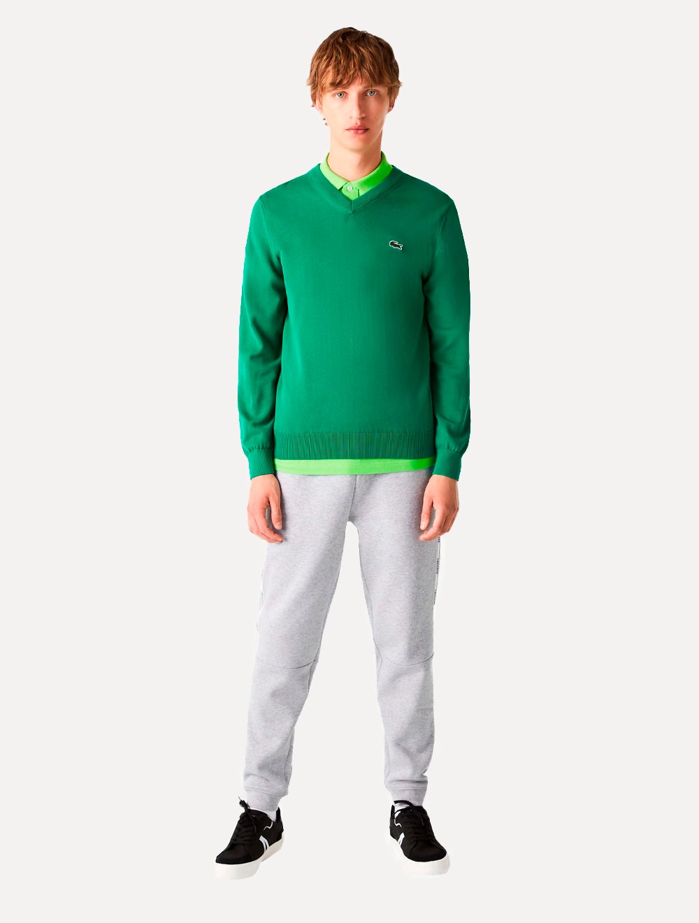 Calça Lacoste Moletom Masculina Side Sash Brand Recorte Cinza Mescla