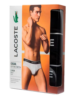 Cueca Lacoste Brief Slip Lettered Waist Preta Pack 3UN