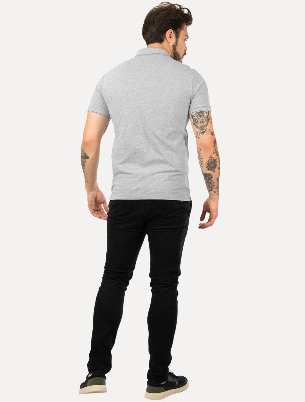 Polo Calvin Klein Masculina Piquet Regular Básica Friso Cinza Mescla