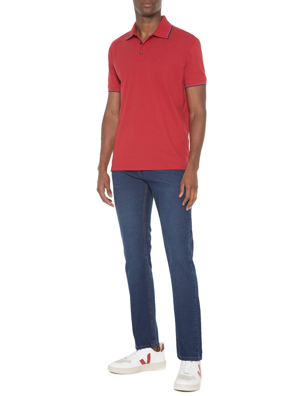 Polo Ellus Masculina Piquet Tipped Collar Vermelho Mescla