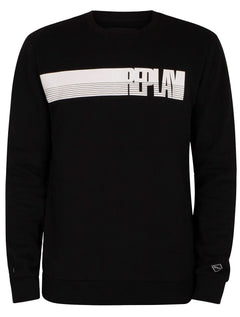 Moletom Replay Masculino Crewneck Brand Stripes Preto
