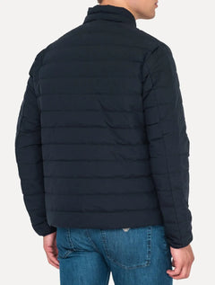 Jaqueta Empório Armani Masculina Matelassê Full-Zip Black Logo Azul Marinho