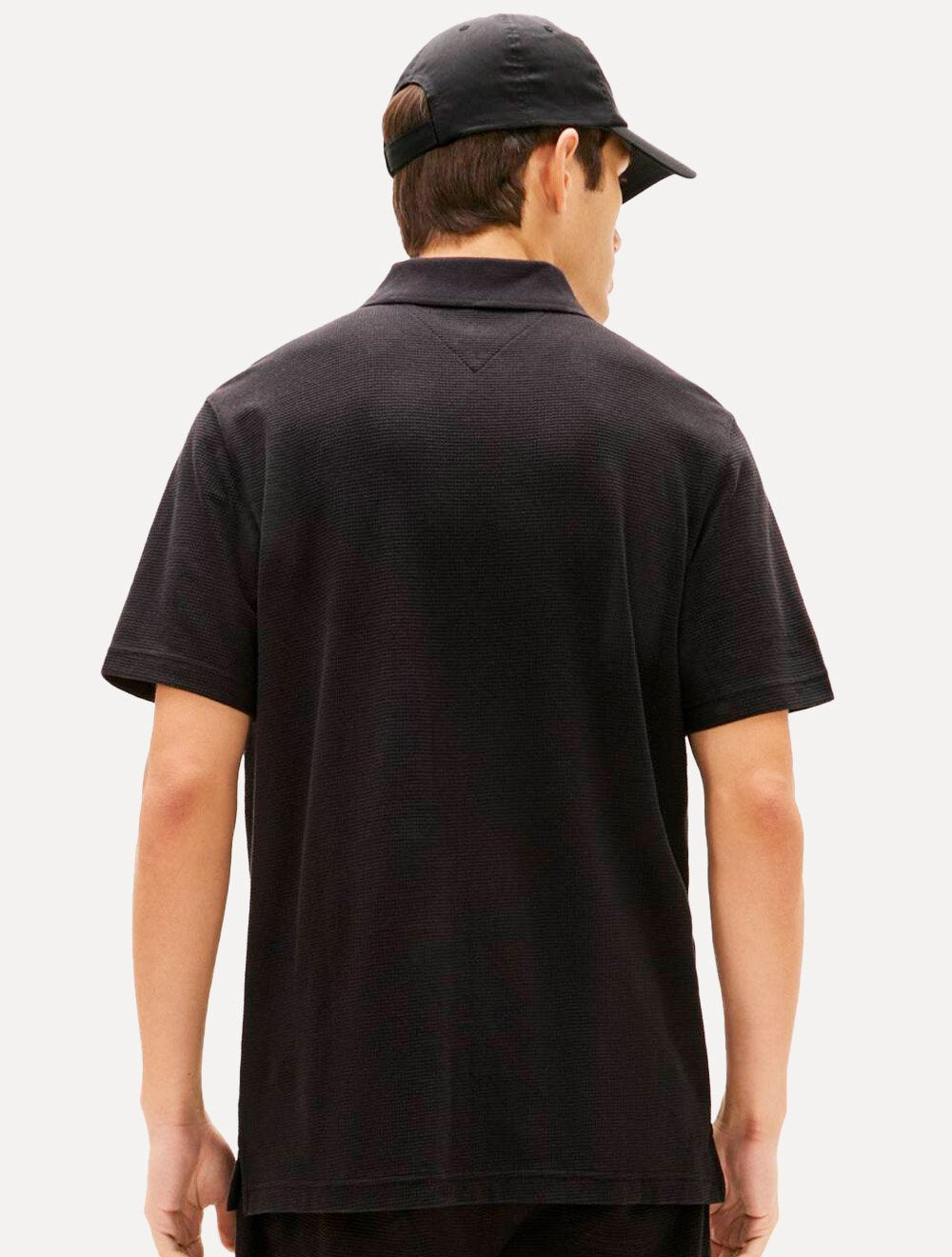 Camisa Polo Tommy Jeans Masculina Regular Waffle Texture Preta